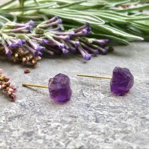Genuine Raw Amethyst Crystal Stud Earrings